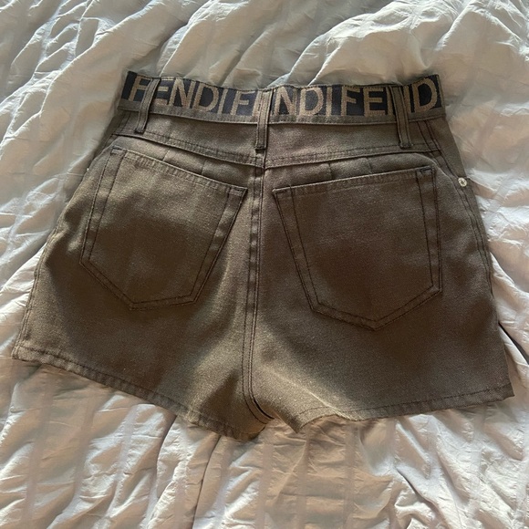Fendi Brown Logo Waistband Denim Shorts - Picture 6 of 8